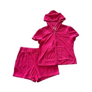 JUICY COUTURE Pink Terry Bling Tracksuit Hoodie Jacket Shorts Set XL NWT  $179